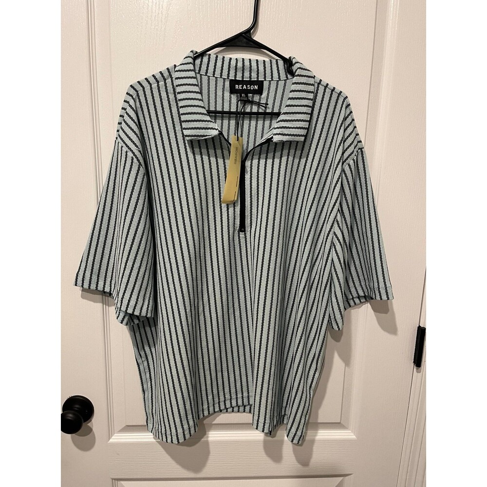 Reason Black & Gray Striped Zip Polo Shirt XL Streetwear NWT